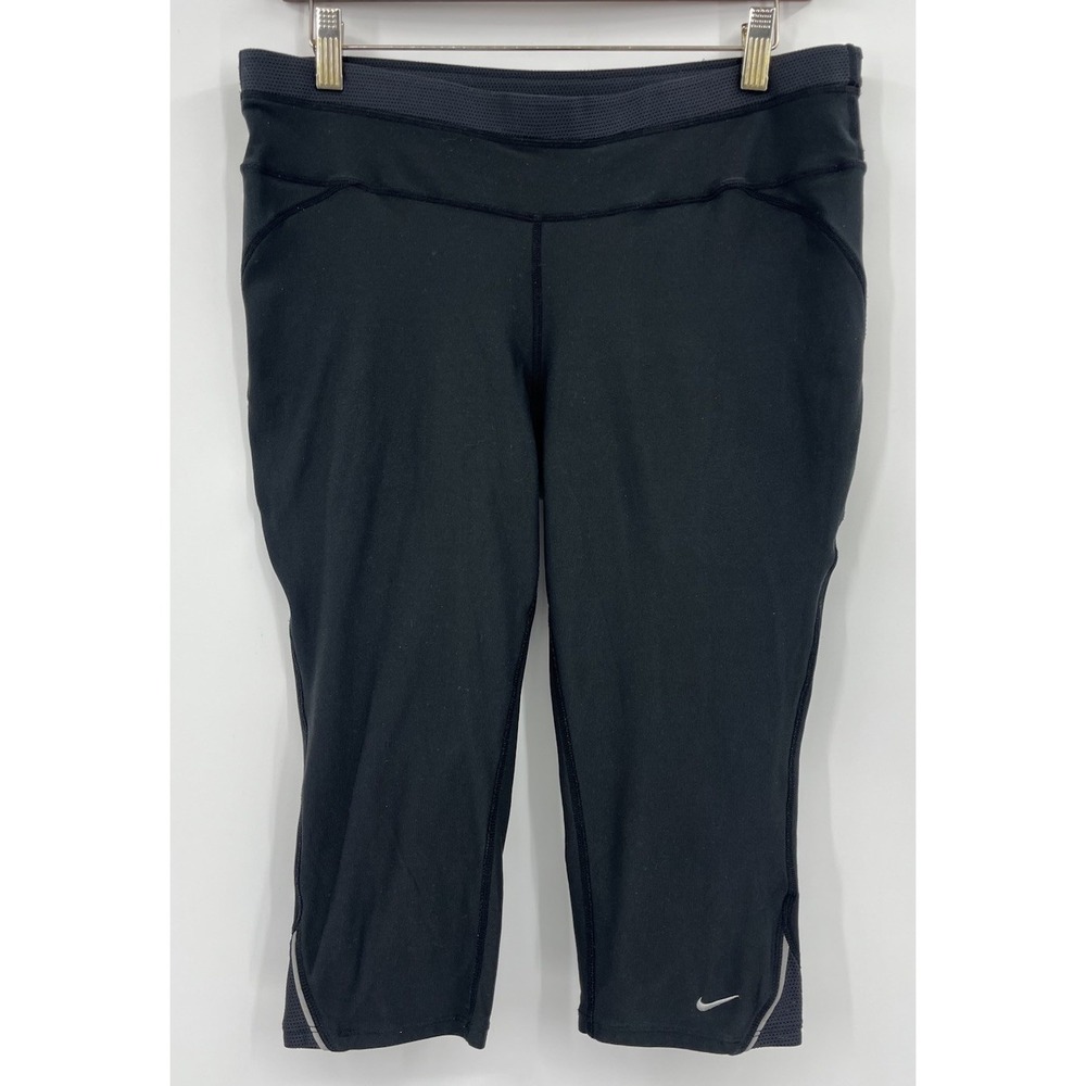 Nike Fit Dry Large Capri Tights Compression Black Back Zip Pocket